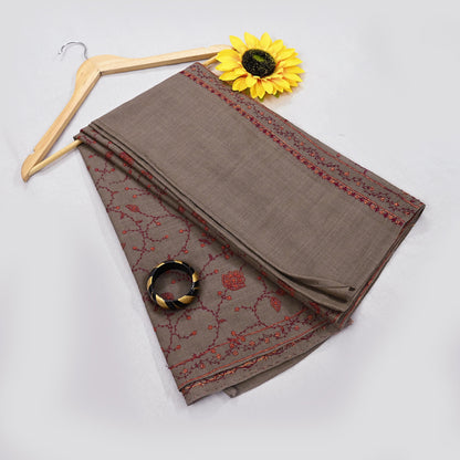 Indian Vintage Brown Shawl Pure Woolen Handmade Suzani Long Throw Stole Warm Stole Paisley Design Soft Soft Cozy