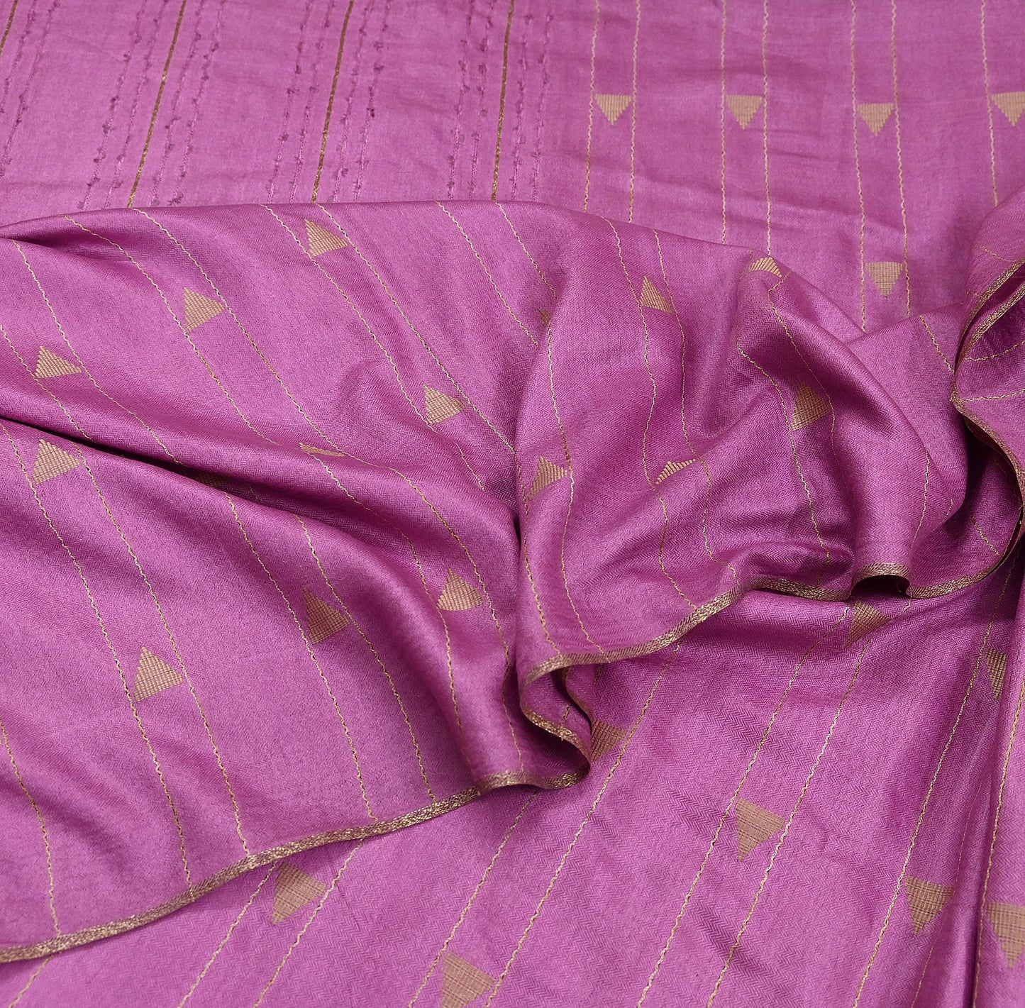 Indian Vintage Saree Pink Pure Woolen Woven Printed Sari Soft Warm Fabric 5Yard Floral Woven Zari Border Fringes