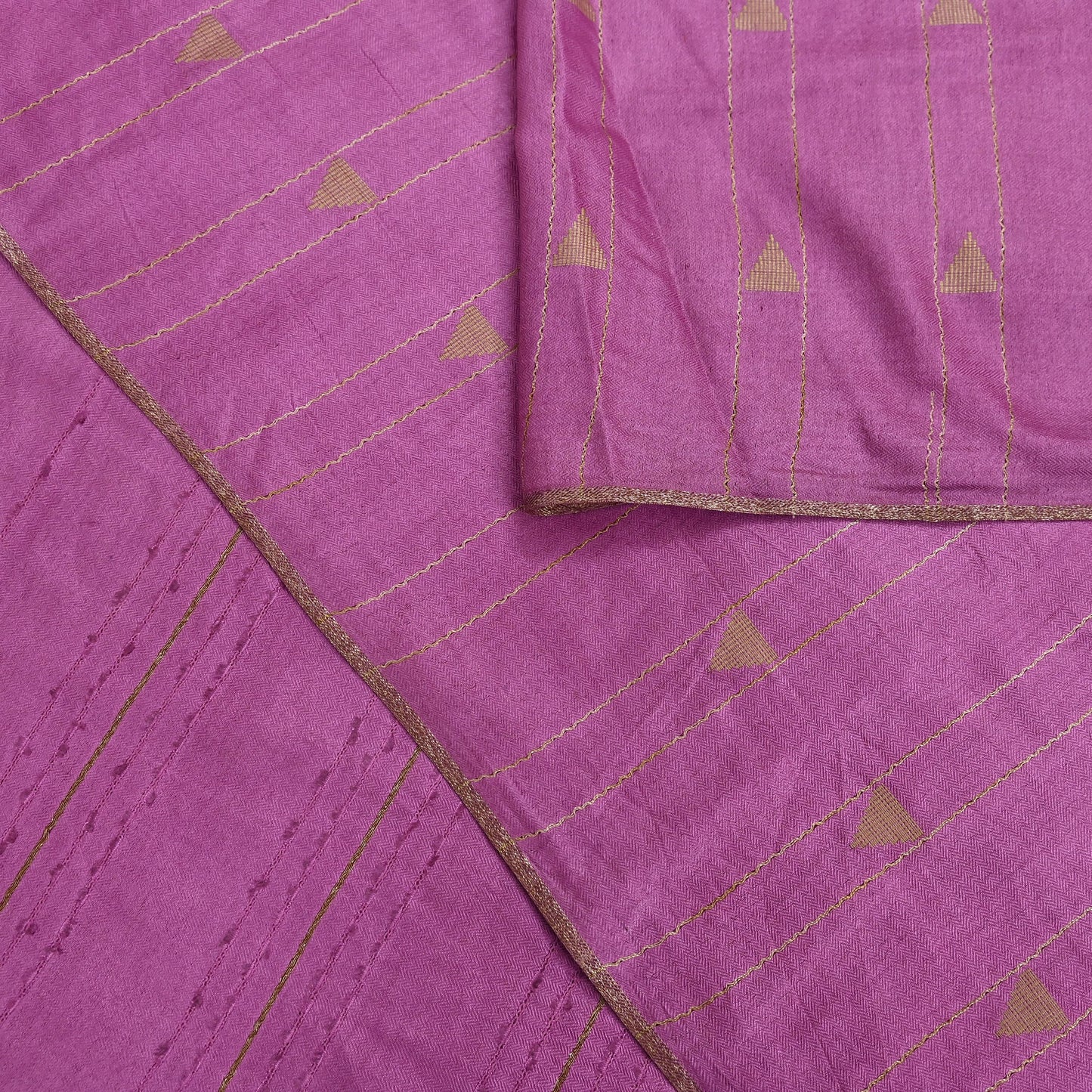 Indian Vintage Saree Pink Pure Woolen Woven Printed Sari Soft Warm Fabric 5Yard Floral Woven Zari Border Fringes