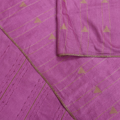 Indian Vintage Saree Pink Pure Woolen Woven Printed Sari Soft Warm Fabric 5Yard Floral Woven Zari Border Fringes