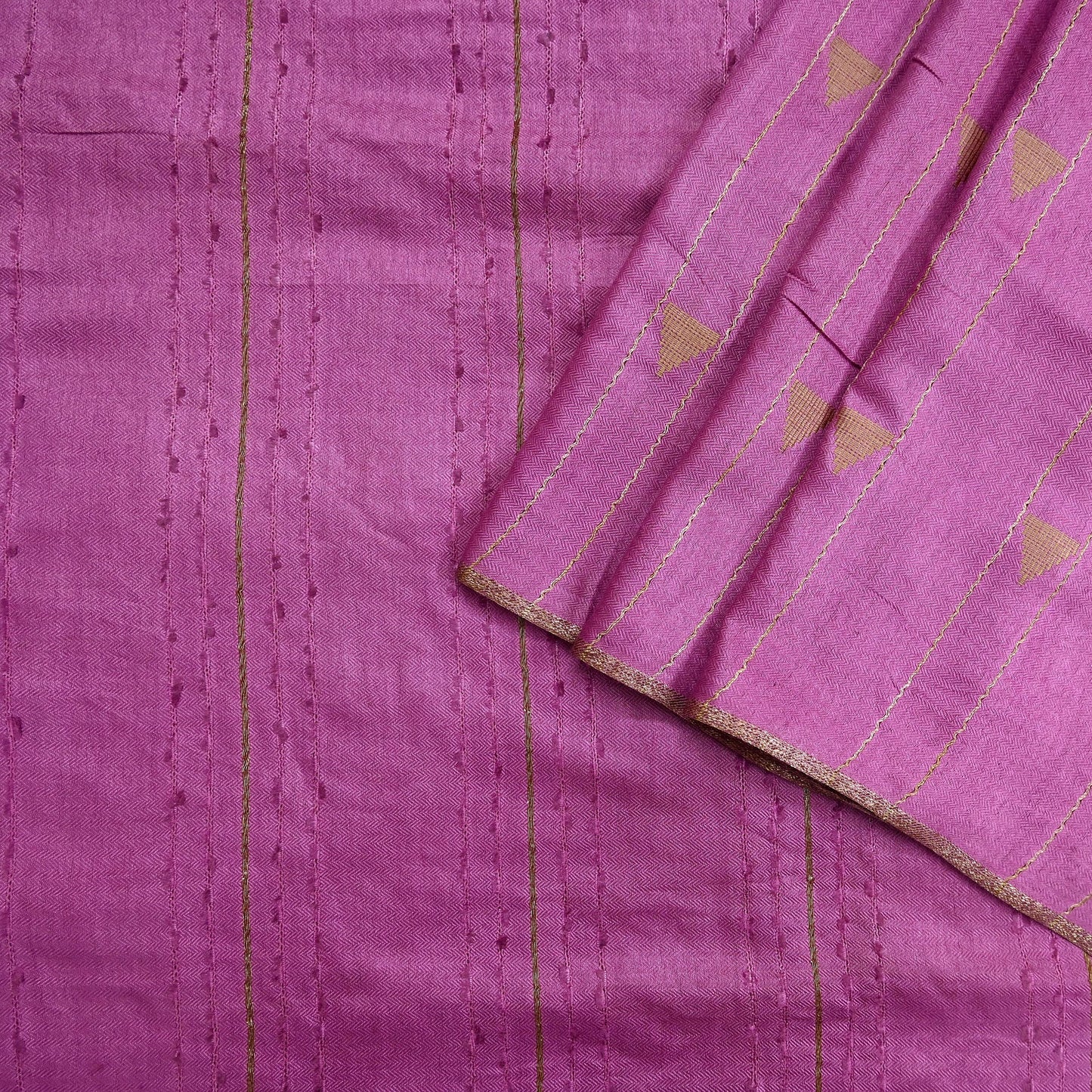 Indian Vintage Saree Pink Pure Woolen Woven Printed Sari Soft Warm Fabric 5Yard Floral Woven Zari Border Fringes