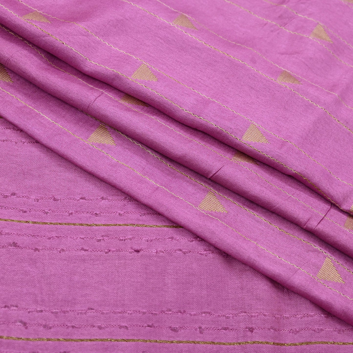 Indian Vintage Saree Pink Pure Woolen Woven Printed Sari Soft Warm Fabric 5Yard Floral Woven Zari Border Fringes