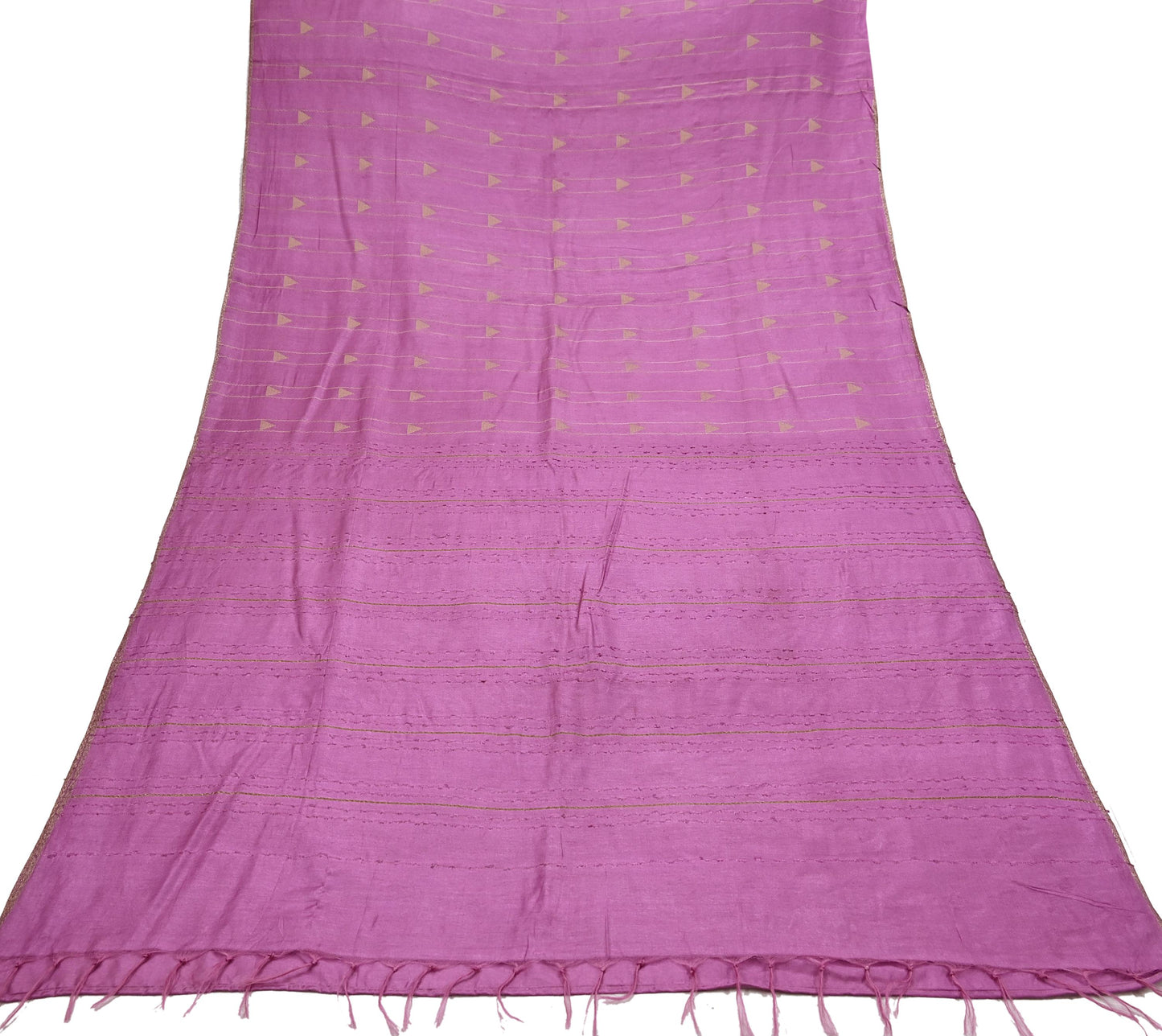 Indian Vintage Saree Pink Pure Woolen Woven Printed Sari Soft Warm Fabric 5Yard Floral Woven Zari Border Fringes