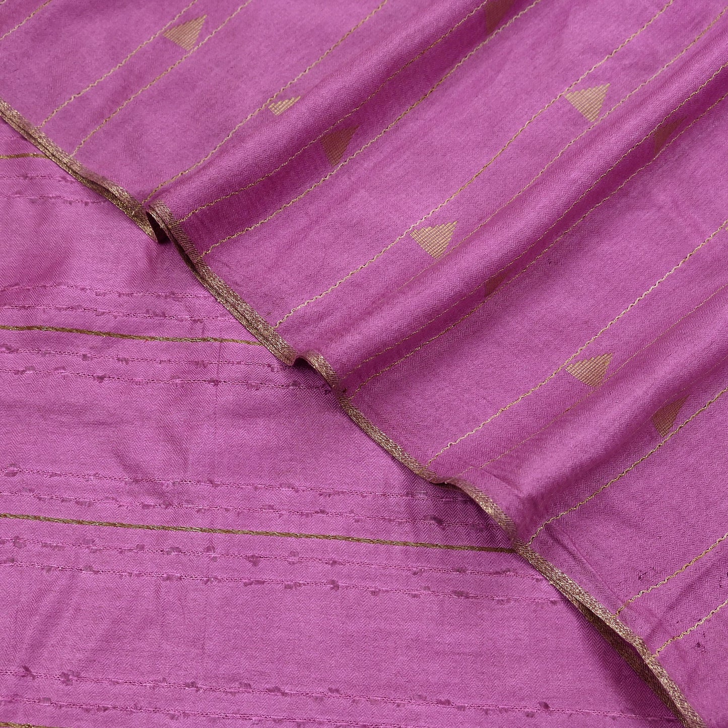 Indian Vintage Saree Pink Pure Woolen Woven Printed Sari Soft Warm Fabric 5Yard Floral Woven Zari Border Fringes
