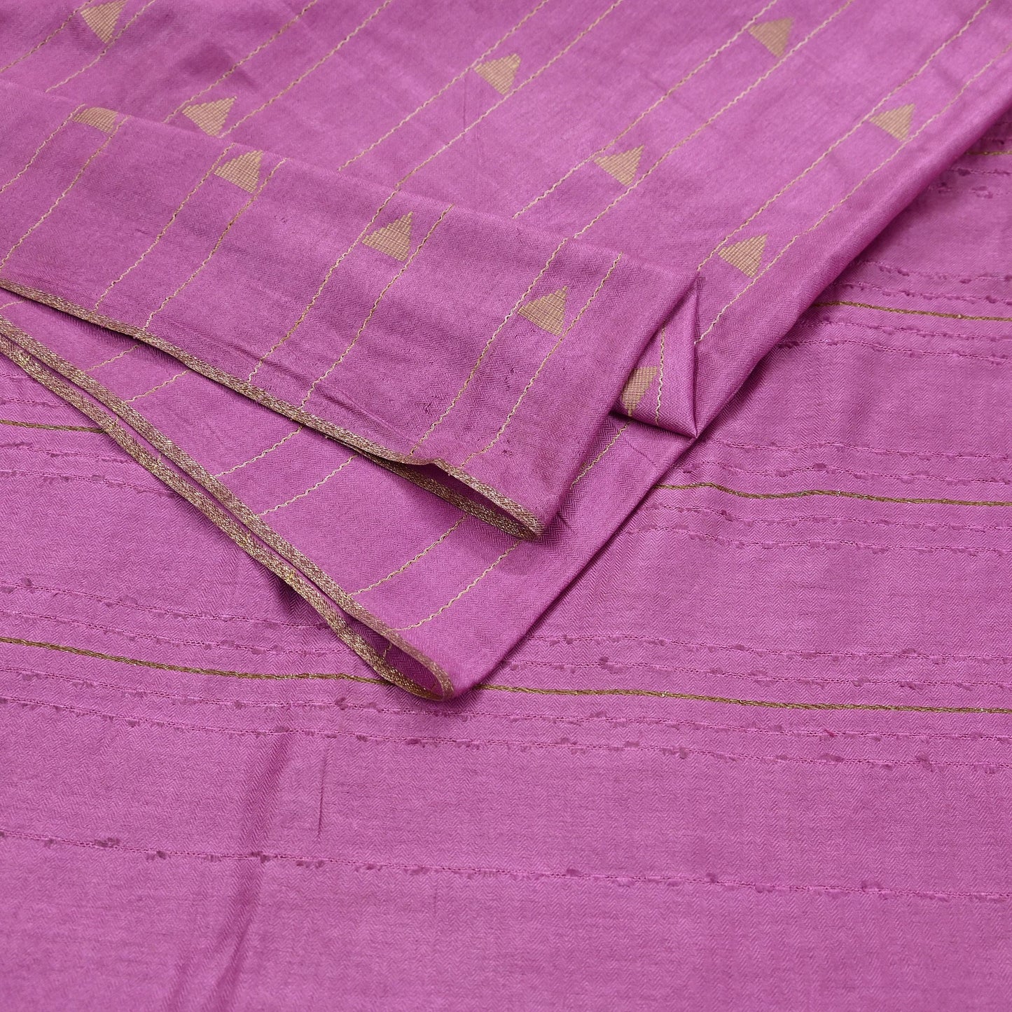 Indian Vintage Saree Pink Pure Woolen Woven Printed Sari Soft Warm Fabric 5Yard Floral Woven Zari Border Fringes