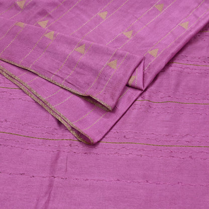 Indian Vintage Saree Pink Pure Woolen Woven Printed Sari Soft Warm Fabric 5Yard Floral Woven Zari Border Fringes
