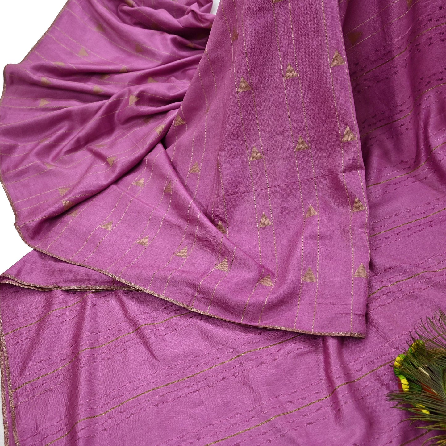 Indian Vintage Saree Pink Pure Woolen Woven Printed Sari Soft Warm Fabric 5Yard Floral Woven Zari Border Fringes