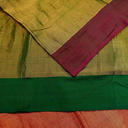 Indian Vintage Heavy Green & Maoon Woven Kanjivaram Saree 100% Pure Silk Sari Zari 5Yard Paisley Dress making Crafting Quilting Upcycle