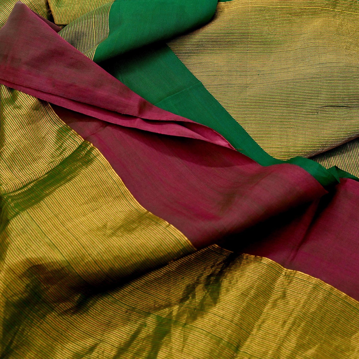 Indian Vintage Heavy Green & Maoon Woven Kanjivaram Saree 100% Pure Silk Sari Zari 5Yard Paisley Dress making Crafting Quilting Upcycle