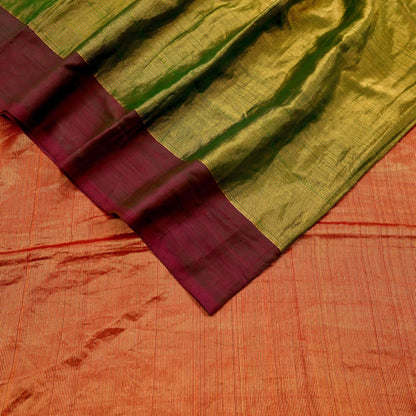 Indian Vintage Heavy Green & Maoon Woven Kanjivaram Saree 100% Pure Silk Sari Zari 5Yard Paisley Dress making Crafting Quilting Upcycle