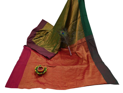 Indian Vintage Heavy Green & Maoon Woven Kanjivaram Saree 100% Pure Silk Sari Zari 5Yard Paisley Dress making Crafting Quilting Upcycle