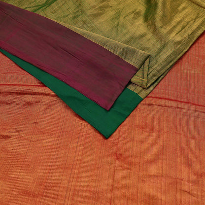 Indian Vintage Heavy Green & Maoon Woven Kanjivaram Saree 100% Pure Silk Sari Zari 5Yard Paisley Dress making Crafting Quilting Upcycle