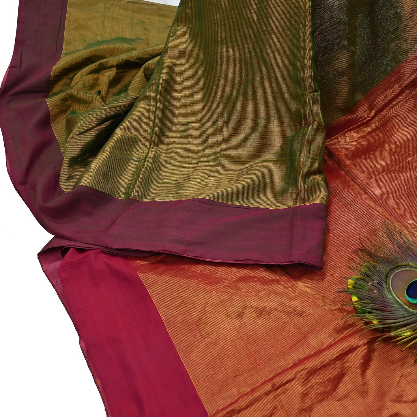 Indian Vintage Heavy Green & Maoon Woven Kanjivaram Saree 100% Pure Silk Sari Zari 5Yard Paisley Dress making Crafting Quilting Upcycle