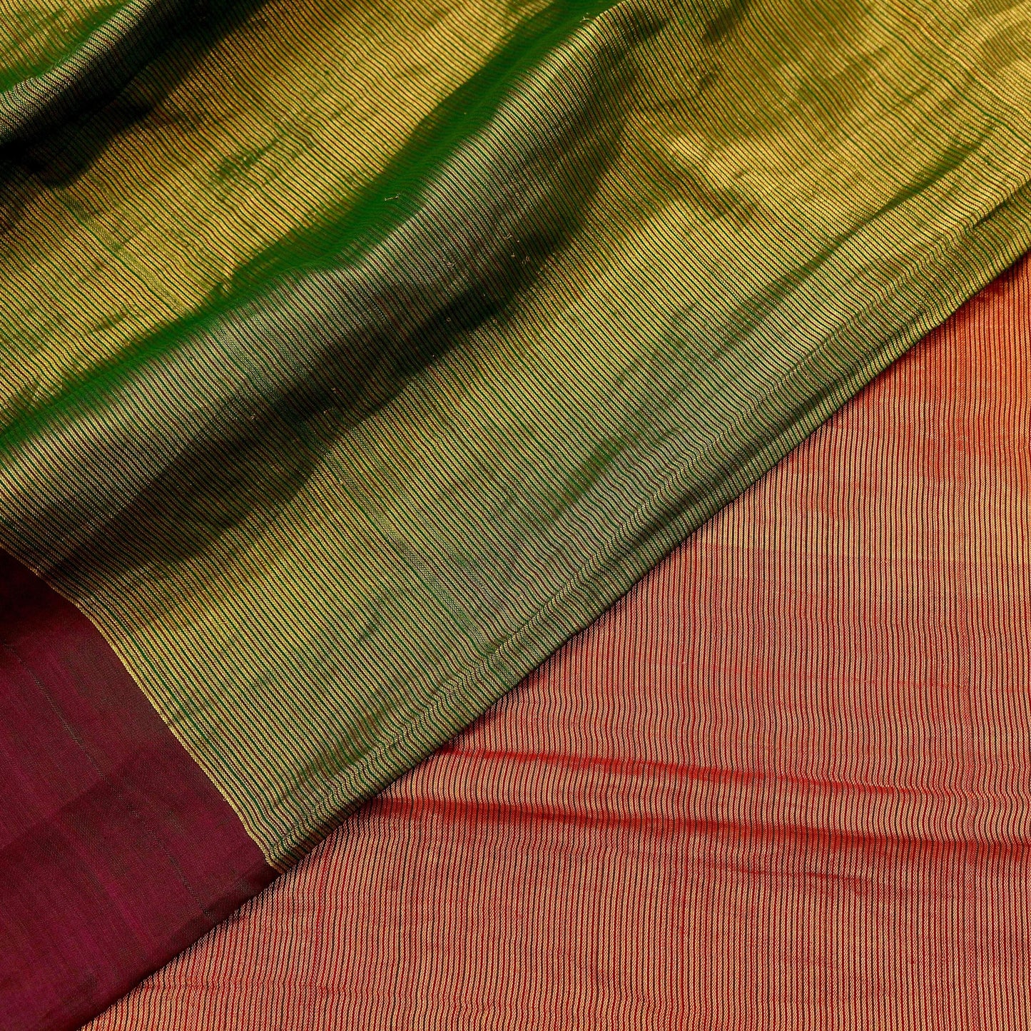 Indian Vintage Heavy Green & Maoon Woven Kanjivaram Saree 100% Pure Silk Sari Zari 5Yard Paisley Dress making Crafting Quilting Upcycle