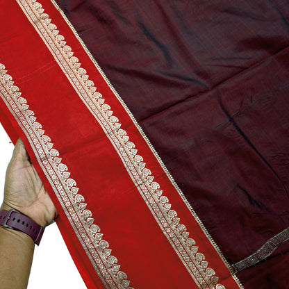 Indian Vintage Sari  Red & Maroon Mysore Silk Woven Saree with Zari Border 5 Yards Soft Craft Fabric Upcycle, Quilting, Dressmaking