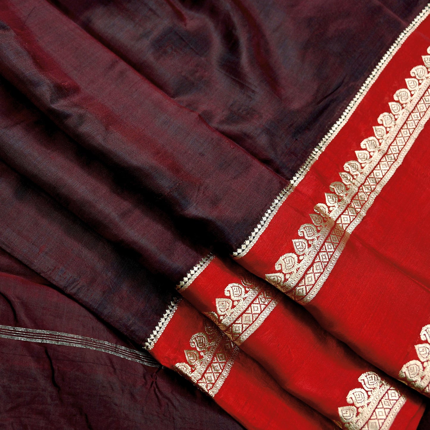 Indian Vintage Sari  Red & Maroon Mysore Silk Woven Saree with Zari Border 5 Yards Soft Craft Fabric Upcycle, Quilting, Dressmaking