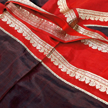 Indian Vintage Sari  Red & Maroon Mysore Silk Woven Saree with Zari Border 5 Yards Soft Craft Fabric Upcycle, Quilting, Dressmaking