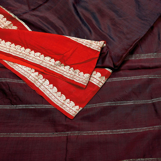 Indian Vintage Sari  Red & Maroon Mysore Silk Woven Saree with Zari Border 5 Yards Soft Craft Fabric Upcycle, Quilting, Dressmaking