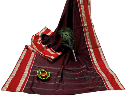 Indian Vintage Sari  Red & Maroon Mysore Silk Woven Saree with Zari Border 5 Yards Soft Craft Fabric Upcycle, Quilting, Dressmaking