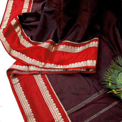 Indian Vintage Sari  Red & Maroon Mysore Silk Woven Saree with Zari Border 5 Yards Soft Craft Fabric Upcycle, Quilting, Dressmaking