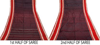 Indian Vintage Sari  Red & Maroon Mysore Silk Woven Saree with Zari Border 5 Yards Soft Craft Fabric Upcycle, Quilting, Dressmaking
