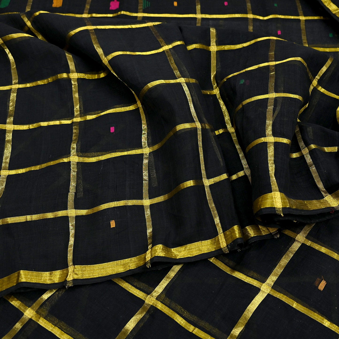Indian Vintage Sari Black Pure Cotton Hand Woven Sarees Craft Fabric 5yd Ethnic Floral Crafting Upcycle Quilting Dress Making