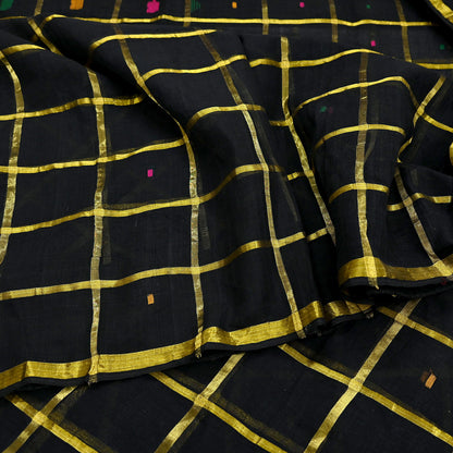 Indian Vintage Sari Black Pure Cotton Hand Woven Sarees Craft Fabric 5yd Ethnic Floral Crafting Upcycle Quilting Dress Making