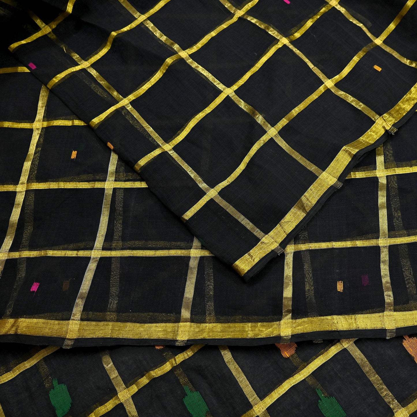 Indian Vintage Sari Black Pure Cotton Hand Woven Sarees Craft Fabric 5yd Ethnic Floral Crafting Upcycle Quilting Dress Making