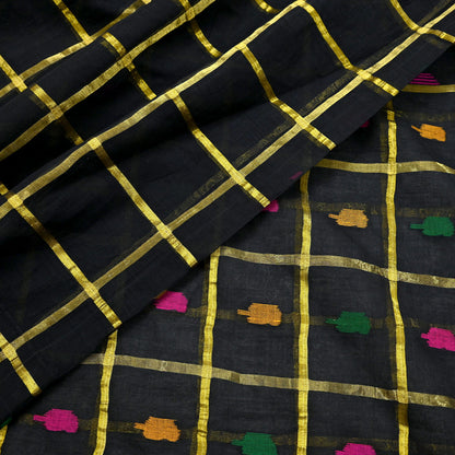 Indian Vintage Sari Black Pure Cotton Hand Woven Sarees Craft Fabric 5yd Ethnic Floral Crafting Upcycle Quilting Dress Making