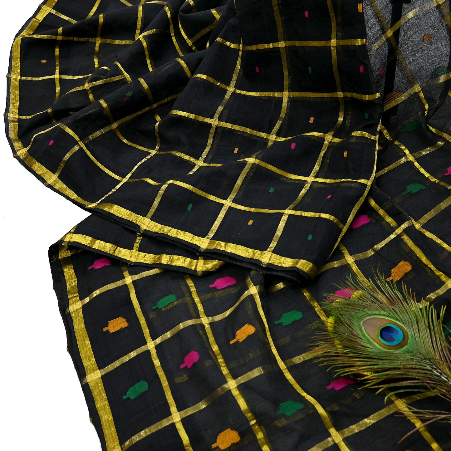 Indian Vintage Sari Black Pure Cotton Hand Woven Sarees Craft Fabric 5yd Ethnic Floral Crafting Upcycle Quilting Dress Making