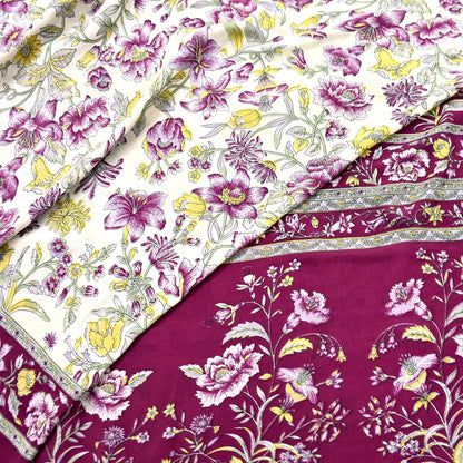 Indian Vintage Sari Maroon & Ivory Moss Crepe Printed Sarees 5yd Craft Fabric Sewing Floral Soft Dress making Quilting Crafting Upcycle Used