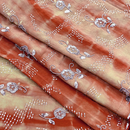 Indian Vintage Saree Pure Crepe Silk Hand Embroidered Tie-Dye Sari Fabric 5yard Sewing Craft Fabric Ethnic Dressmaking Crafting Zardozi Zari