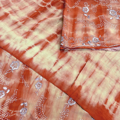 Indian Vintage Saree Pure Crepe Silk Hand Embroidered Tie-Dye Sari Fabric 5yard Sewing Craft Fabric Ethnic Dressmaking Crafting Zardozi Zari