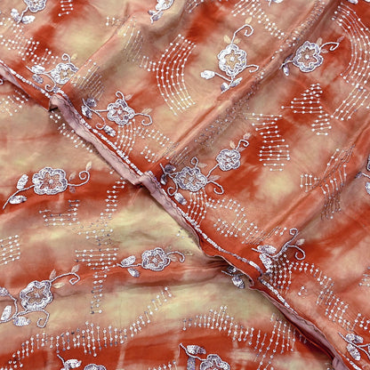 Indian Vintage Saree Pure Crepe Silk Hand Embroidered Tie-Dye Sari Fabric 5yard Sewing Craft Fabric Ethnic Dressmaking Crafting Zardozi Zari