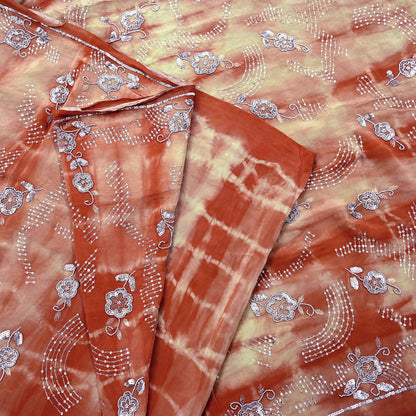 Indian Vintage Saree Pure Crepe Silk Hand Embroidered Tie-Dye Sari Fabric 5yard Sewing Craft Fabric Ethnic Dressmaking Crafting Zardozi Zari