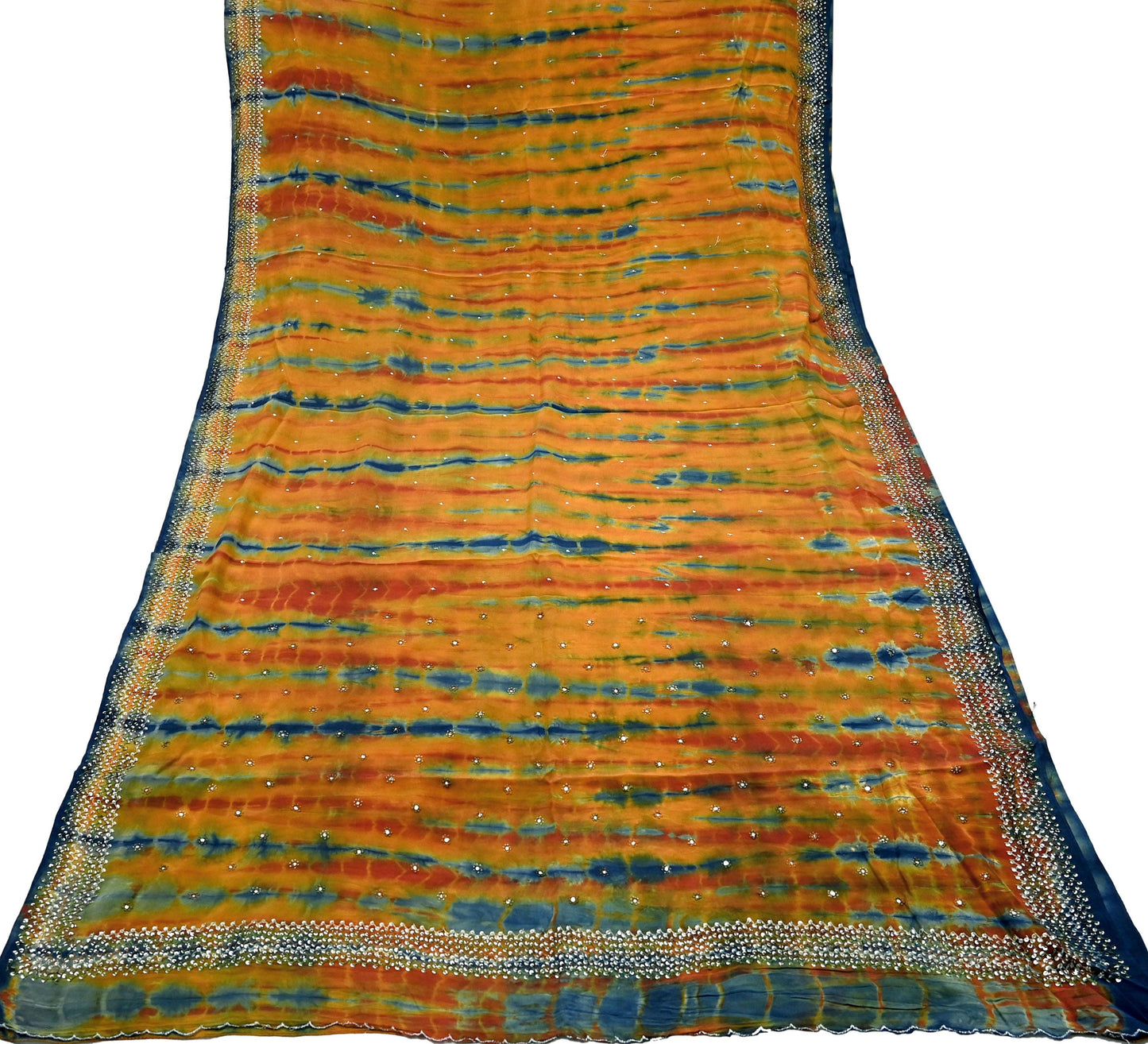 Indian Vintage Multi Saree Pure Crepe Silk Hand Embroidered Tie-Dye Sari Fabric 6yard Sewing Craft Fabric Ethnic Sequins Dressmaking