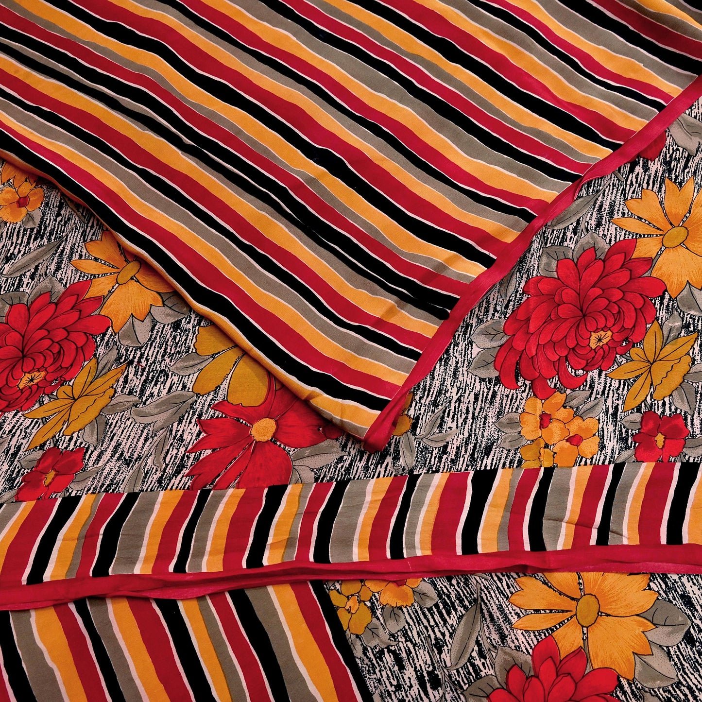 Indian Vintage Sari Multi Pure Crepe Silk Printed Saree 5yard Sewing Ethnic Wrap Craft Fabric Dressmaking Crafting Upcycle Quilting