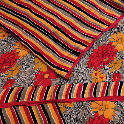 Indian Vintage Sari Multi Pure Crepe Silk Printed Saree 5yard Sewing Ethnic Wrap Craft Fabric Dressmaking Crafting Upcycle Quilting