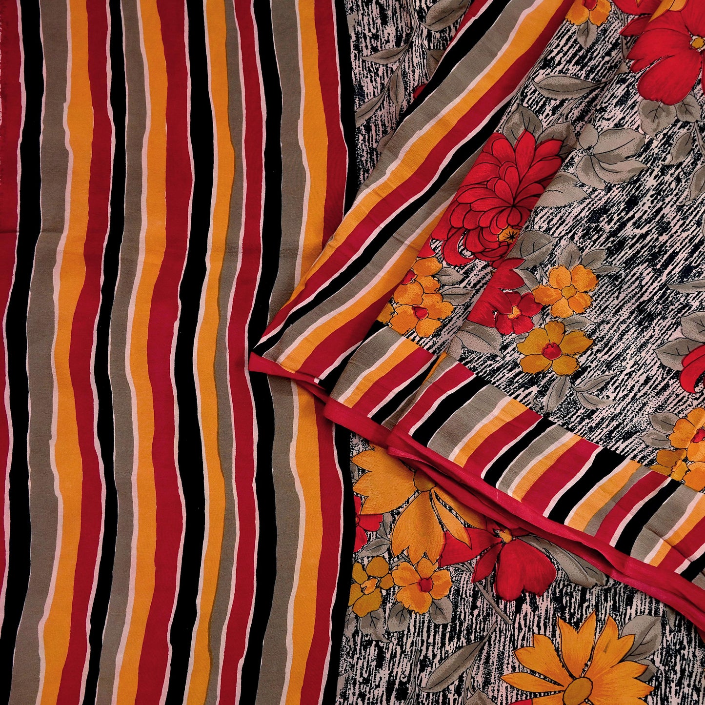 Indian Vintage Sari Multi Pure Crepe Silk Printed Saree 5yard Sewing Ethnic Wrap Craft Fabric Dressmaking Crafting Upcycle Quilting