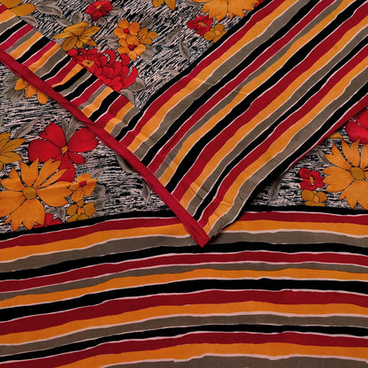 Indian Vintage Sari Multi Pure Crepe Silk Printed Saree 5yard Sewing Ethnic Wrap Craft Fabric Dressmaking Crafting Upcycle Quilting