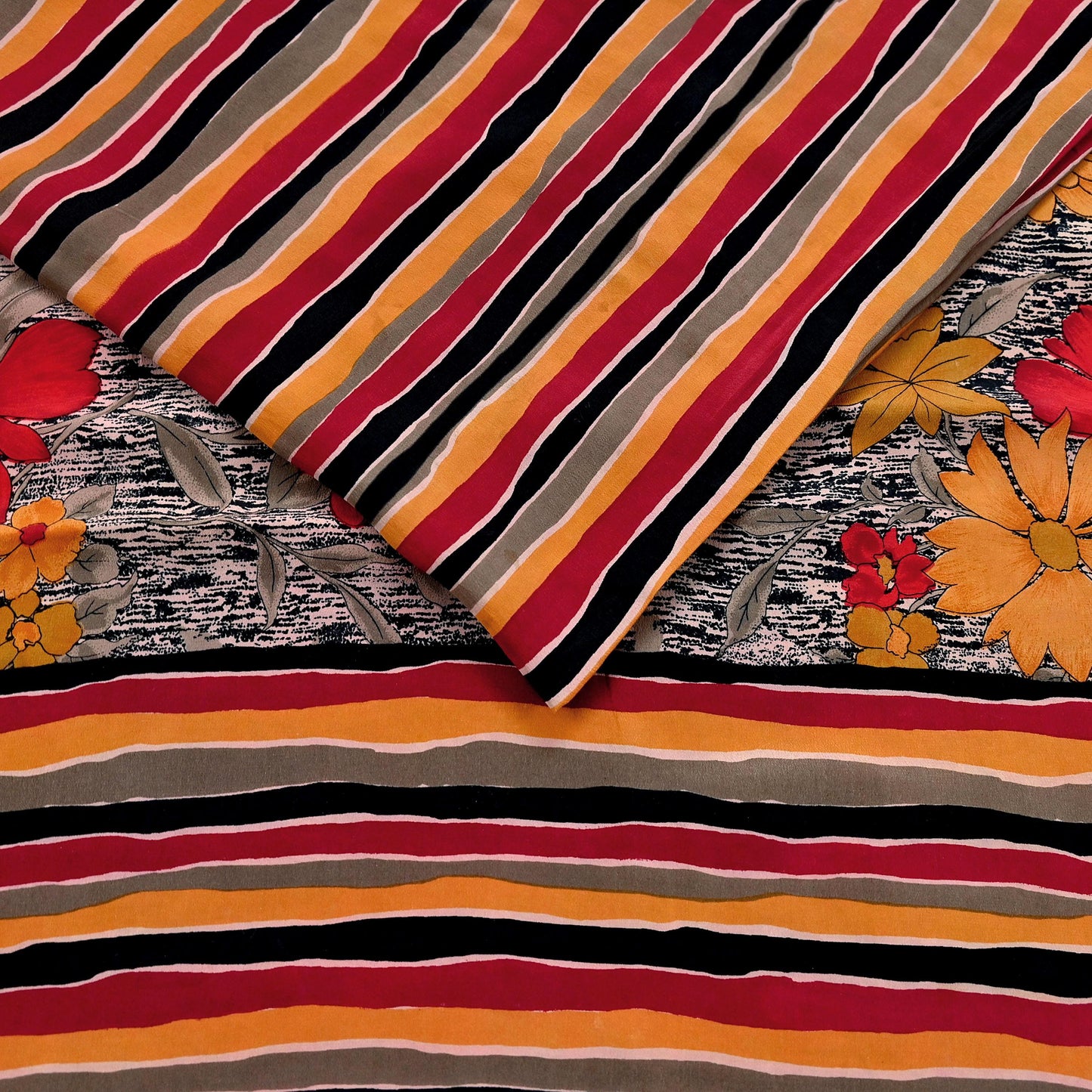 Indian Vintage Sari Multi Pure Crepe Silk Printed Saree 5yard Sewing Ethnic Wrap Craft Fabric Dressmaking Crafting Upcycle Quilting