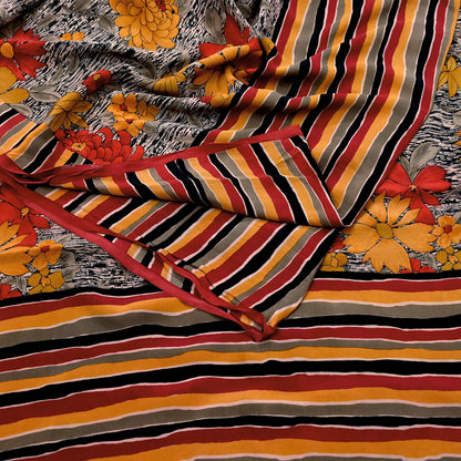 Indian Vintage Sari Multi Pure Crepe Silk Printed Saree 5yard Sewing Ethnic Wrap Craft Fabric Dressmaking Crafting Upcycle Quilting