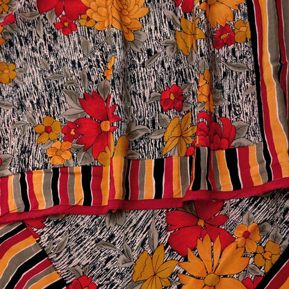 Indian Vintage Sari Multi Pure Crepe Silk Printed Saree 5yard Sewing Ethnic Wrap Craft Fabric Dressmaking Crafting Upcycle Quilting