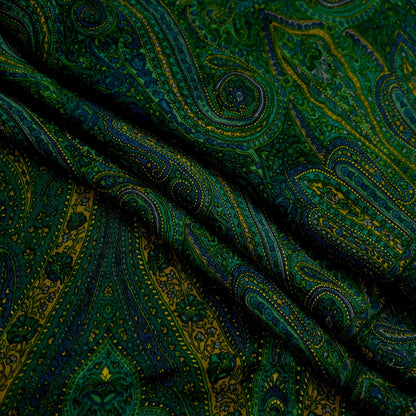 Women Vintage Sari Green Pure Chiffon Silk Printed Sarees Craft Fabric Sewing 5Yd Soft Dress Making Crafting Quilting Upcycle Used