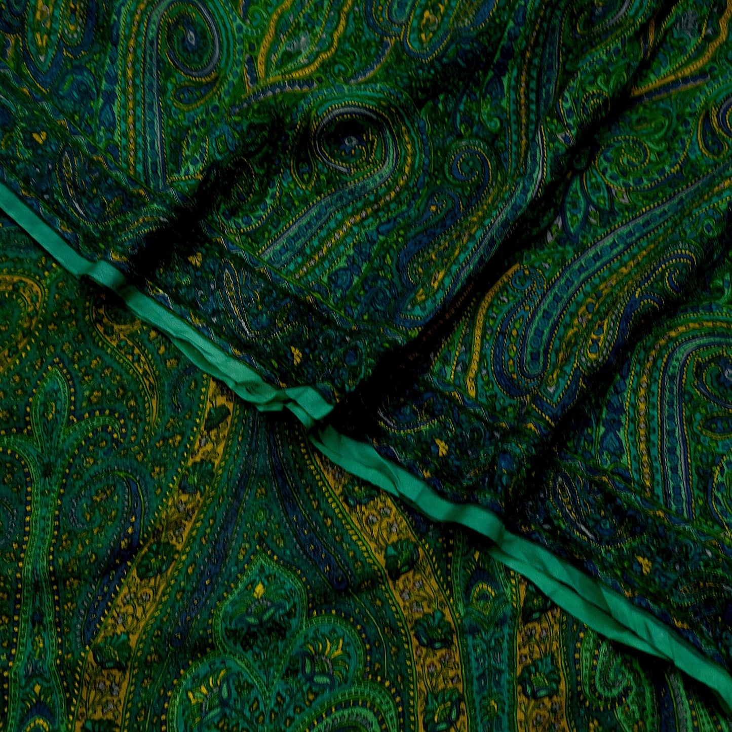 Women Vintage Sari Green Pure Chiffon Silk Printed Sarees Craft Fabric Sewing 5Yd Soft Dress Making Crafting Quilting Upcycle Used