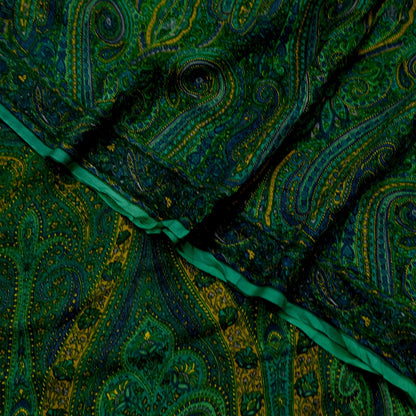 Women Vintage Sari Green Pure Chiffon Silk Printed Sarees Craft Fabric Sewing 5Yd Soft Dress Making Crafting Quilting Upcycle Used