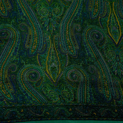 Women Vintage Sari Green Pure Chiffon Silk Printed Sarees Craft Fabric Sewing 5Yd Soft Dress Making Crafting Quilting Upcycle Used