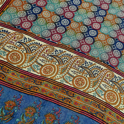 Indian Women Vintage Multi Sarees 100% Pure Georgette Silk Printed Sari Sewing 5yd Soft Craft Floral Design Wrap Boho Dress Making