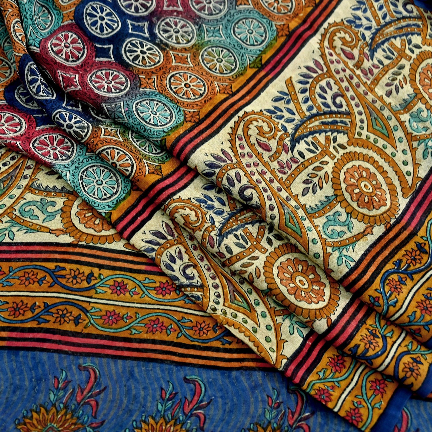 Indian Women Vintage Multi Sarees 100% Pure Georgette Silk Printed Sari Sewing 5yd Soft Craft Floral Design Wrap Boho Dress Making