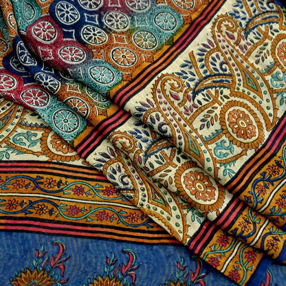 Indian Women Vintage Multi Sarees 100% Pure Georgette Silk Printed Sari Sewing 5yd Soft Craft Floral Design Wrap Boho Dress Making